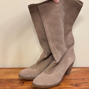 Lucky Brand Taupe Suede Mid-Calf Heel Boots